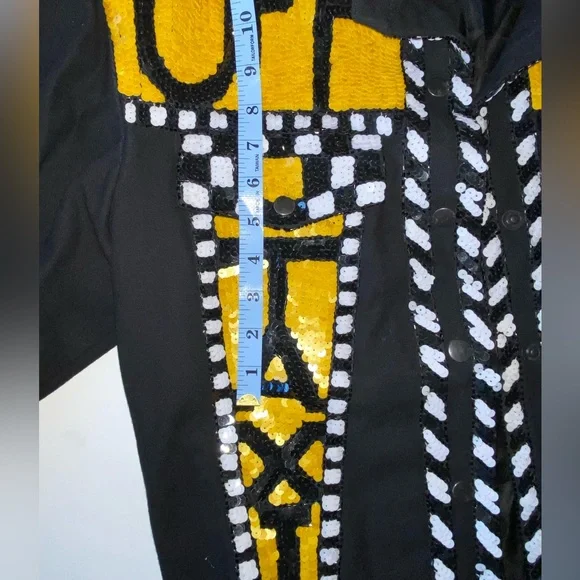 90s Vintage sequin TAXI Jacket Off Duty statement jacket🚕💛🧥🚧 - Picture 8 of 13